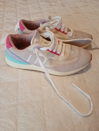 Deportivas Mustang Mujer Beige y Rosa