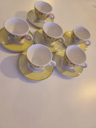 Juego 6 Tazas Café Porcelana Flores