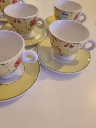 Juego 6 Tazas Café Porcelana Flores