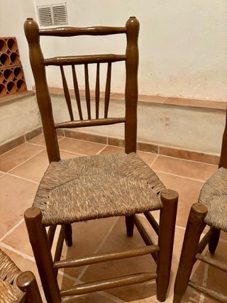 Conjunto 4 sillas vintage ratán y madera