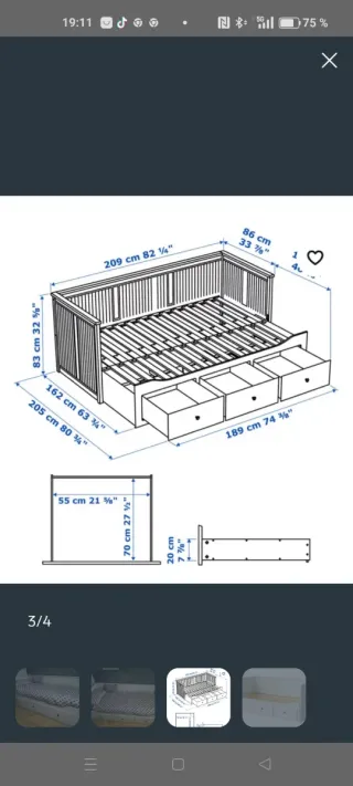 Cama blanca madera, modelo Hemnes de Ikea .