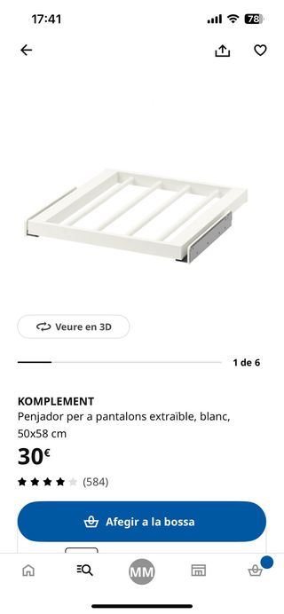 Complemento Pantalones PAX IKEA Blanco