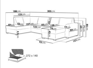 Sofá Cama Chaise Longue L 3x1m