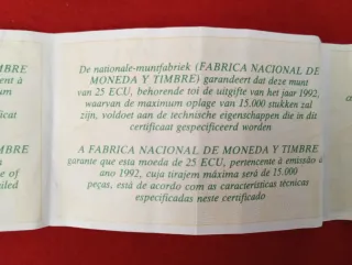Moneda 25 ecus España 1992 Capital Europea. Plata