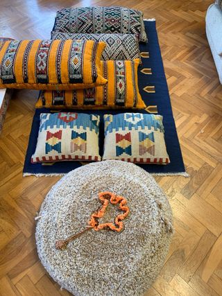 Conjunto almohadas Kilim de Lana y Alfombra Azul