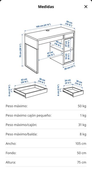Escritorio Blanco Ikea MICKE