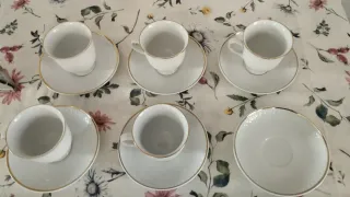 Juego de café de porcelana china,blanco y dorado