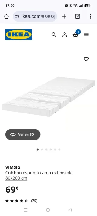 Cama extensible SLÄKT IKEA blanca 80x200 + colchon