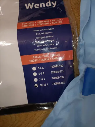 Disfraz Wendy Talla 10-12