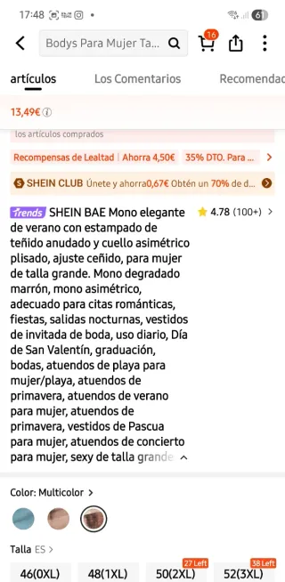 Body SHEIN BAE marrón degradado, cuello asimetrico