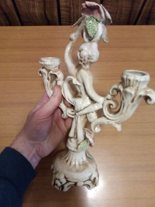 Candelabro vintage putto 3 braccia rosa