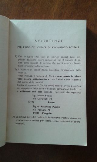 Libro con i Codici di Avviamento Postale del 1967