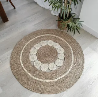 Alfombra Redonda Fibra Natural Estilo Boho-Nórdico