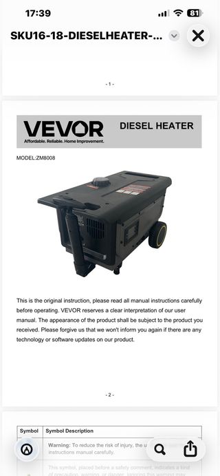 Calentador Diesel VEVOR ZM8008 Nuevo