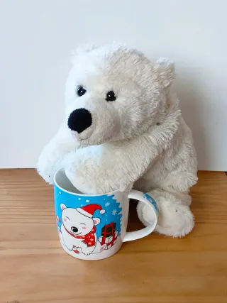 Lote oso polar:peluche+taza cerámica