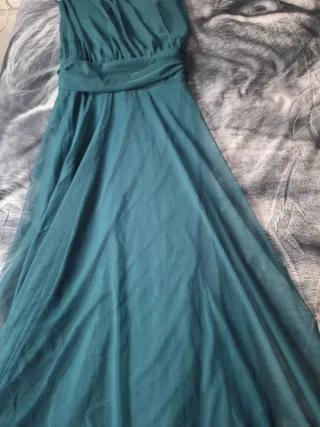 Vestido largo estilo griego verde azulado