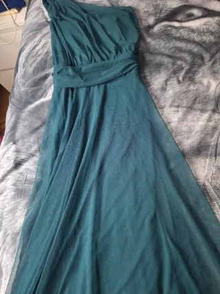 Vestido largo estilo griego verde azulado