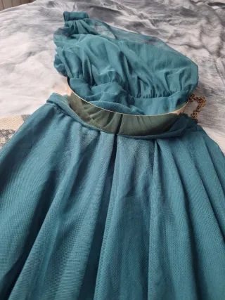 Vestido largo estilo griego verde azulado