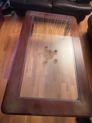 Mesa baja de madera maciza y cristal