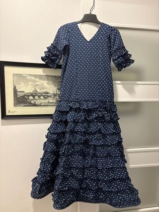 Traje de flamenca niña azul con lunares