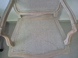 4 Sillas madera y ratán con cojines 85 €/Unidad