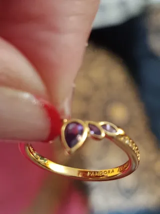 Anillo Pandora Baño Plata Talla 17 Corazón Púrpura