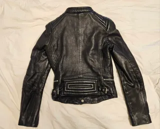 Cazadora Biker Piel Natural TRF Talla S Negra