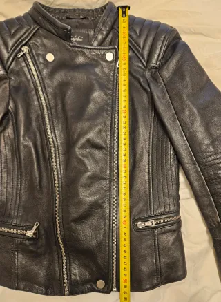 Cazadora Biker Piel Natural TRF Talla S Negra