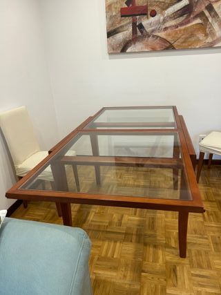 Mesa de comedor extensible de madera y cristal