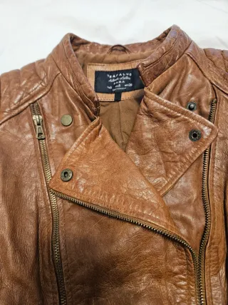 Cazadora Biker Piel Marrón TRF Talla S