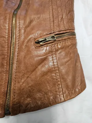 Cazadora Biker Piel Marrón TRF Talla S