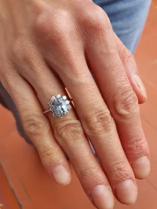 Anillo Oro Blanco Aquamarina y Diamantes Reales