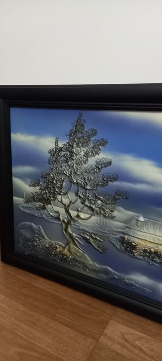 Cuadro puesta de sol con relieve