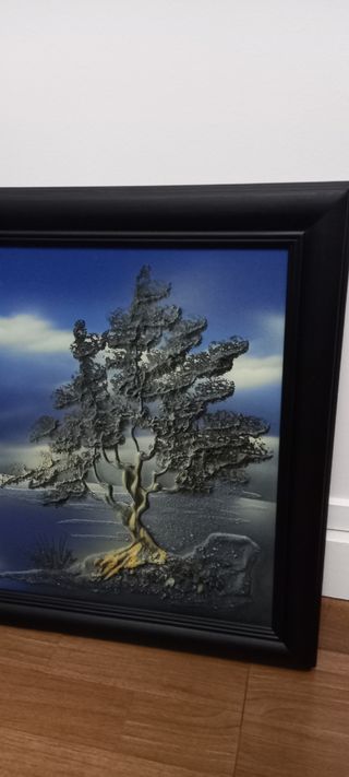 Cuadro puesta de sol con relieve