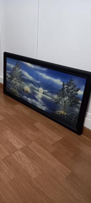 Cuadro puesta de sol con relieve