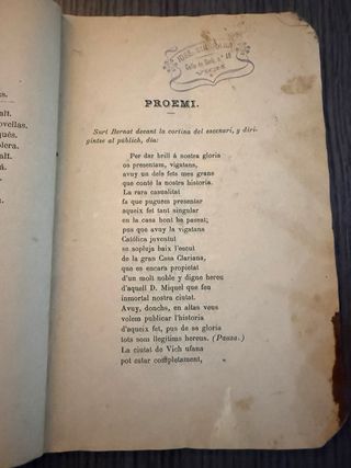 Obra de Teatro 1885, Miguel de Clariana