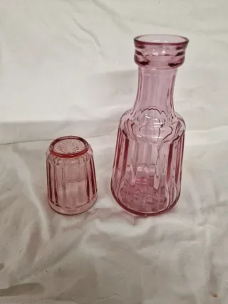 Botella de noche cristal rosa antigua