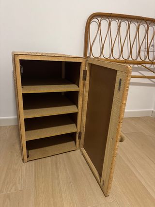 Cabecero bambú 90 y mesita mimbre