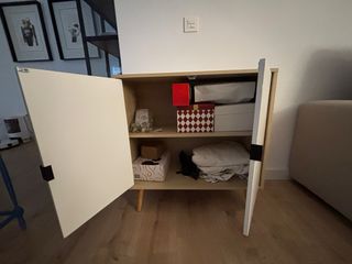 Aparador blanco y natural rombos de pino.