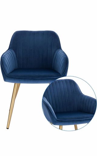 Sillón azul terciopelo patas doradas