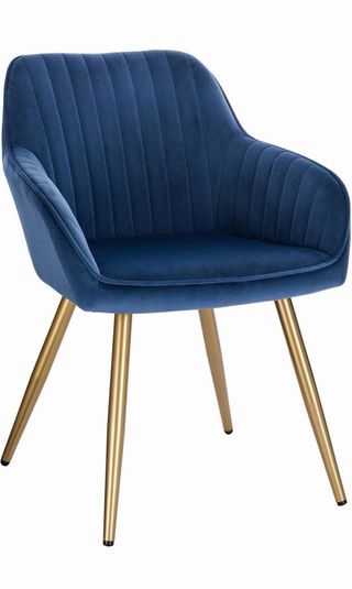 Sillón azul terciopelo patas doradas