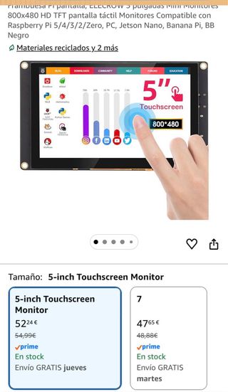 Monitor Táctil 5 HD Elecrow Raspberry Pi