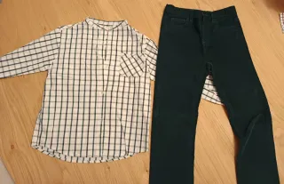 Pantalón niño verde y blanco y camisa compañera.