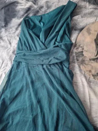 Vestido largo estilo griego verde azulado