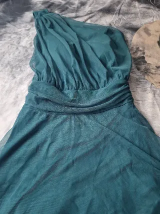 Vestido largo estilo griego verde azulado