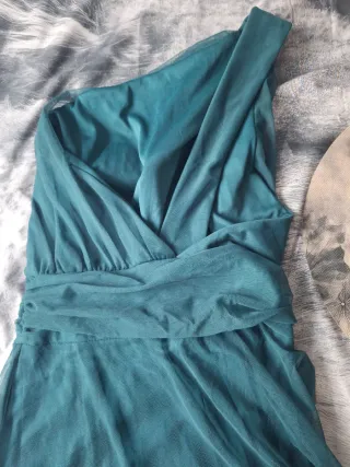 Vestido largo estilo griego verde azulado