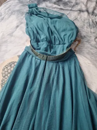 Vestido largo estilo griego verde azulado