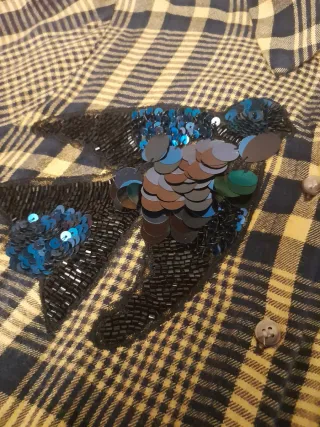 Camisa estilosa cuadros amarillo y azul lentejuela