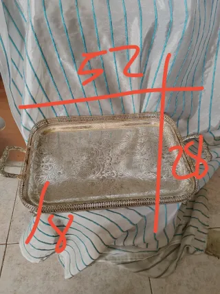 Bandeja antigua de alpaca con asas