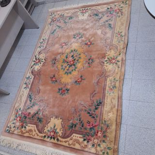 Alfombra Lana Hecha a Mano con flores,m